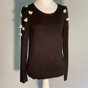 INC International Concepts Black Butterfly Rhinestone Coquette Sweater Small